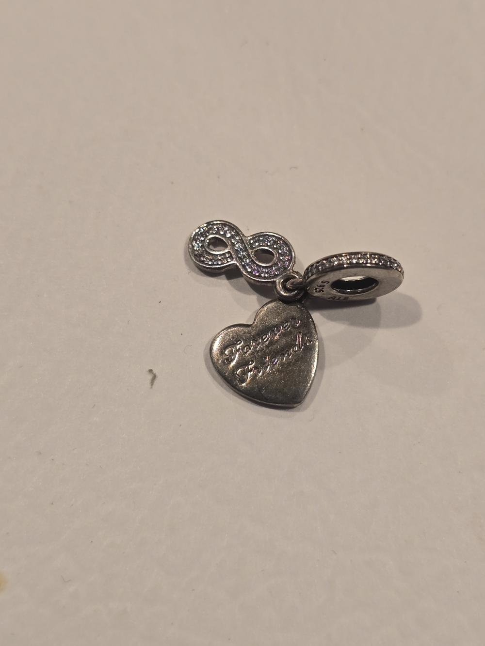 Pandora Silver Heart & Infinity Dangle Charm with Clear Stones